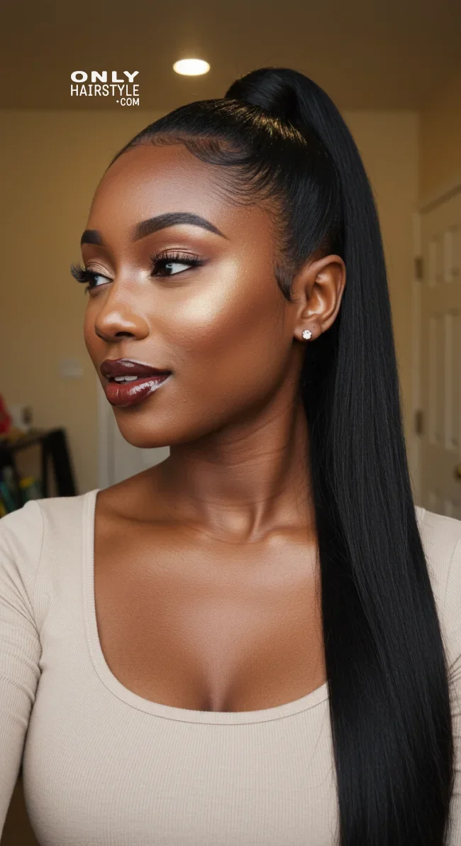 1. High Sleek Ponytail | Cute Ponytail Hairstyles For Black Girls: Embrace Your Natural Beauty